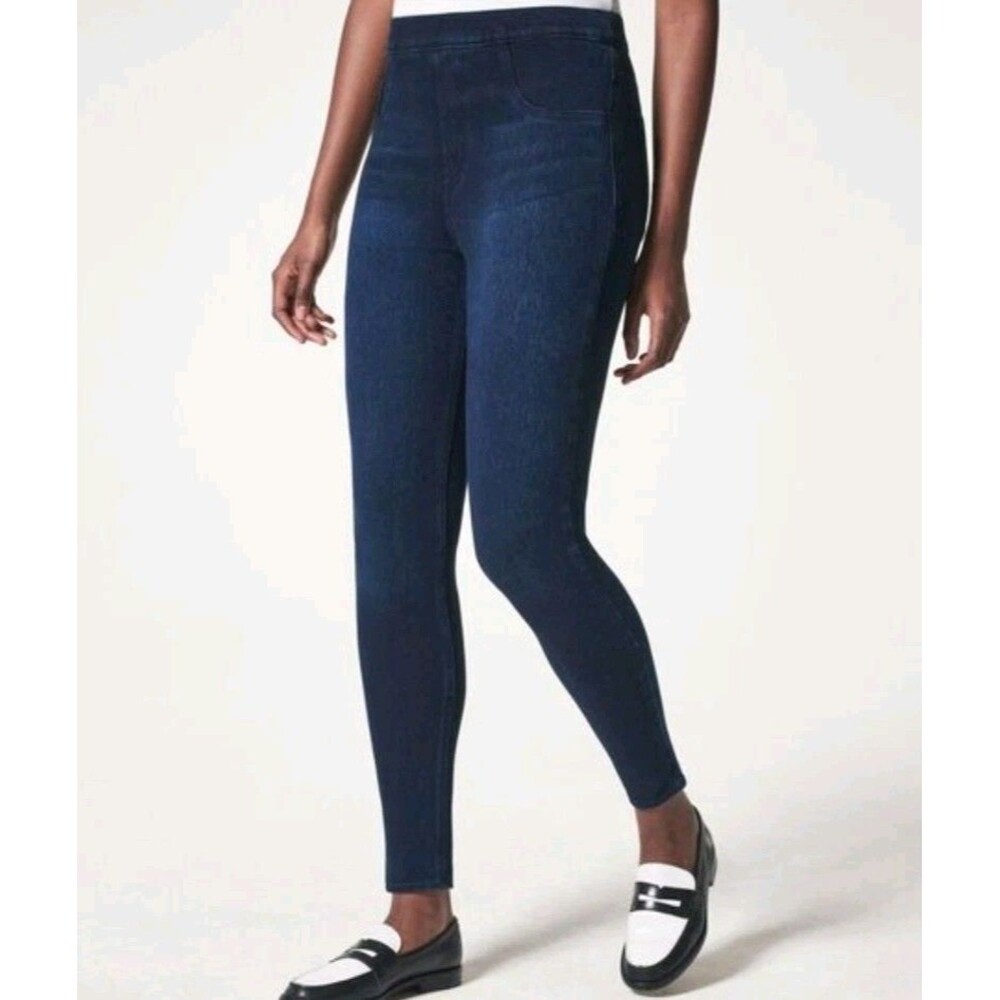Spanx Size M Jean-ish Blue Dark Wash Ankle Jeggings Pull On Stretch Slimming